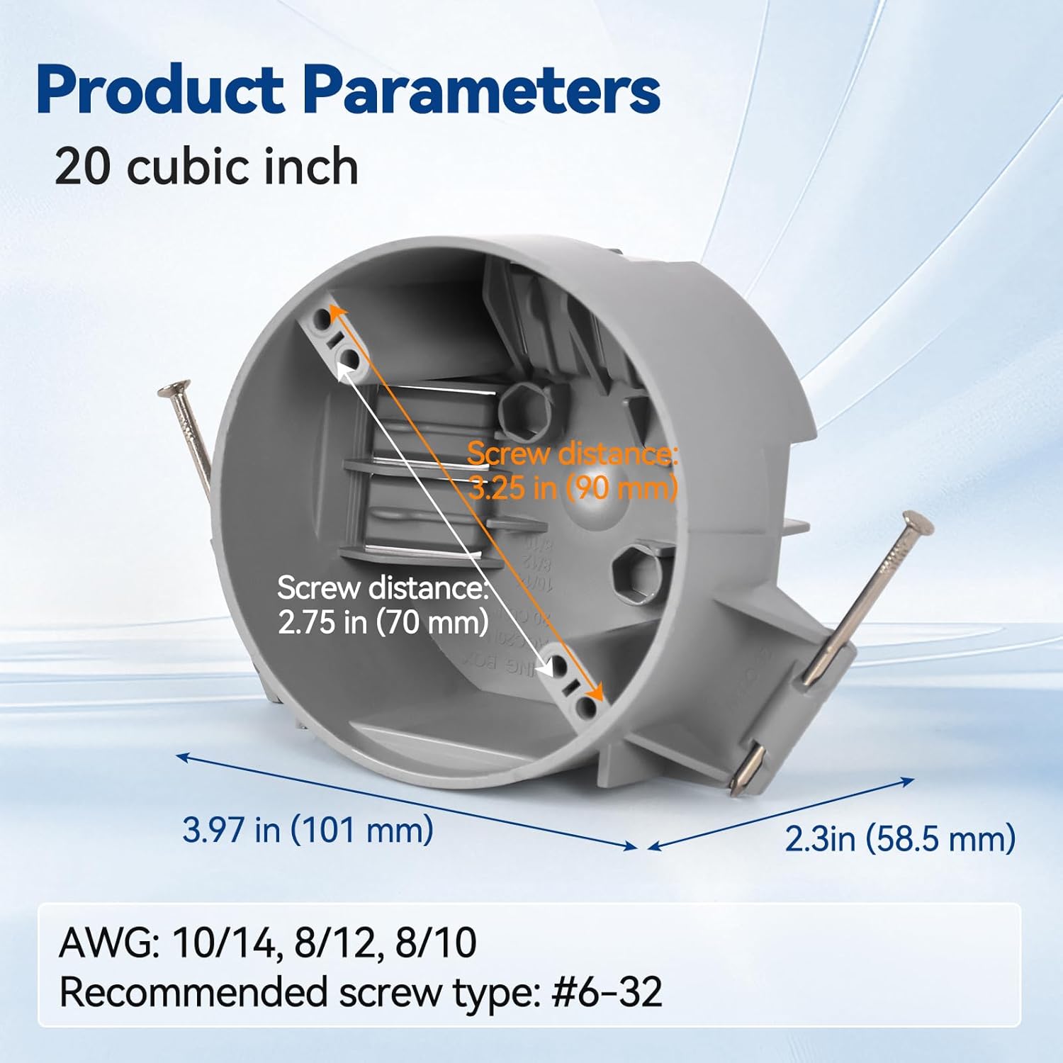 20 Cubic Inch New Work Ceiling Electrical Box, Round Electrical Box for New Construction, PVC, UL Listed, 6 Pack - Image 6