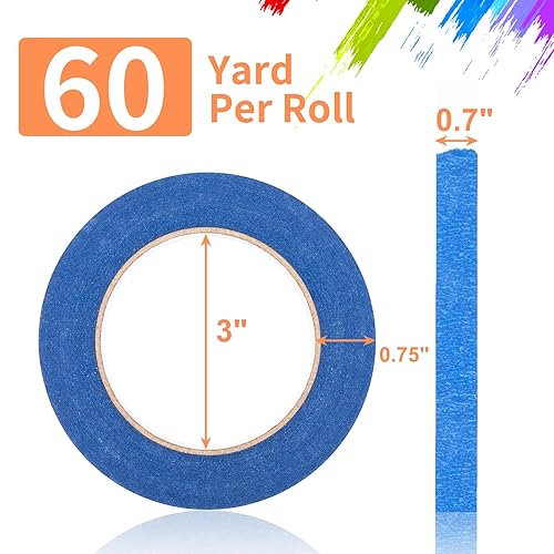 Miniatura 3 de KICNIC Blue Painter's Tape 3 rollos, cinta adhesiva multisuperficie de 0.7 pulgadas x 60 yardas, 180 yardas en total, suministros de pintura y