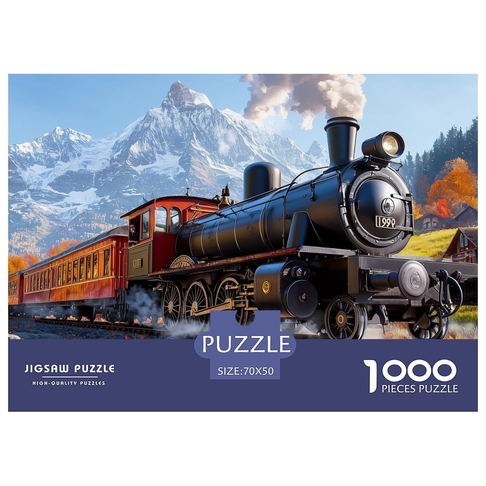 Steam Train Jigsaw 1000 Piece Challenge Game for Adults,Snow Mountain Impossible Jigsaw Puzzles 1000 Pieces Educational Game Home Decoration 70x50cm/1000pcs — image 1