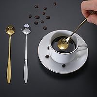 Vista 5 de NMQLX Juego de cucharas de postre, 6-16 cucharas de acero inoxidable con forma de flor de 7 pulgadas, cuchara de frutas para helado para el hogar