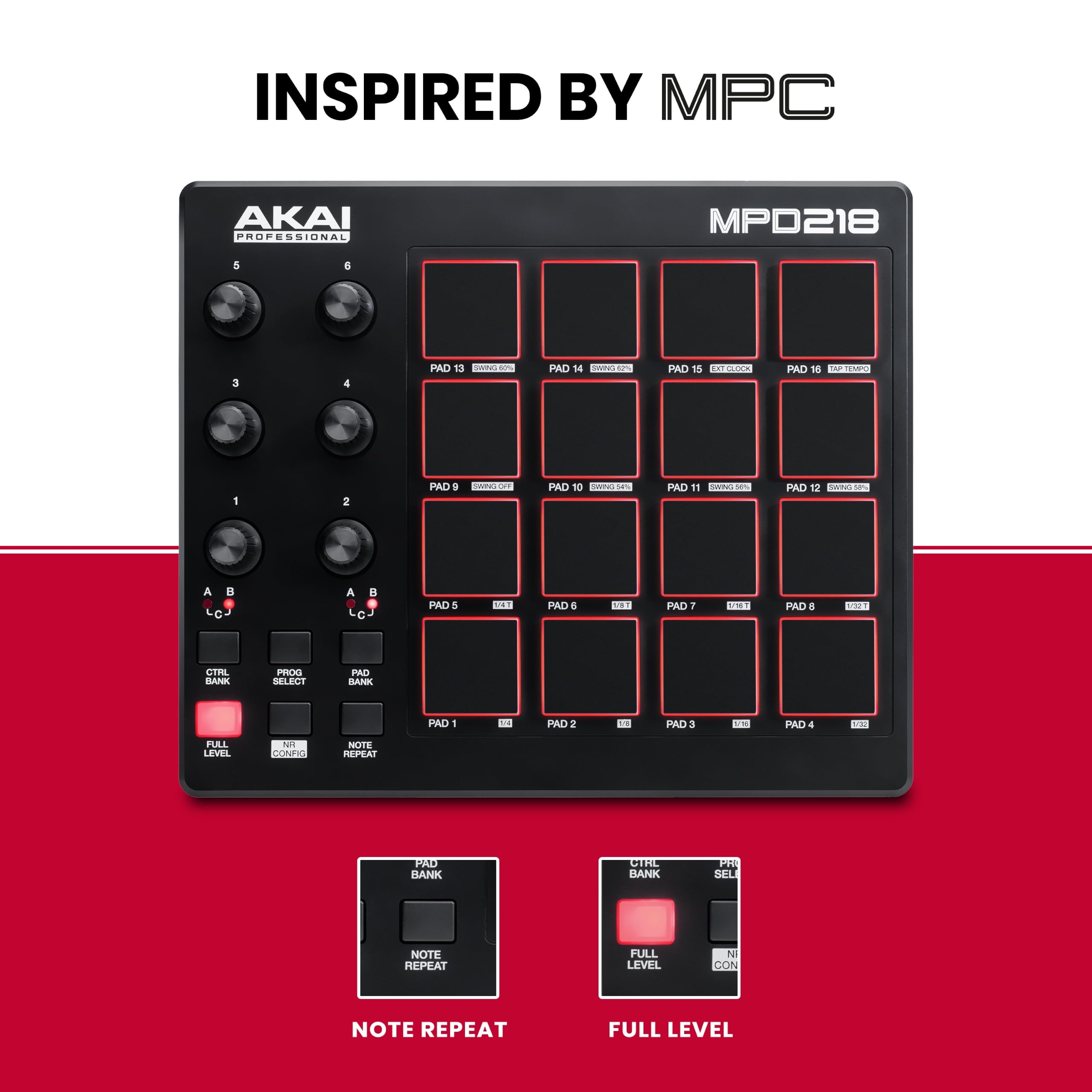 Akai Professional MPD218 Controlador MIDI USB com 16 pads MPC, 6