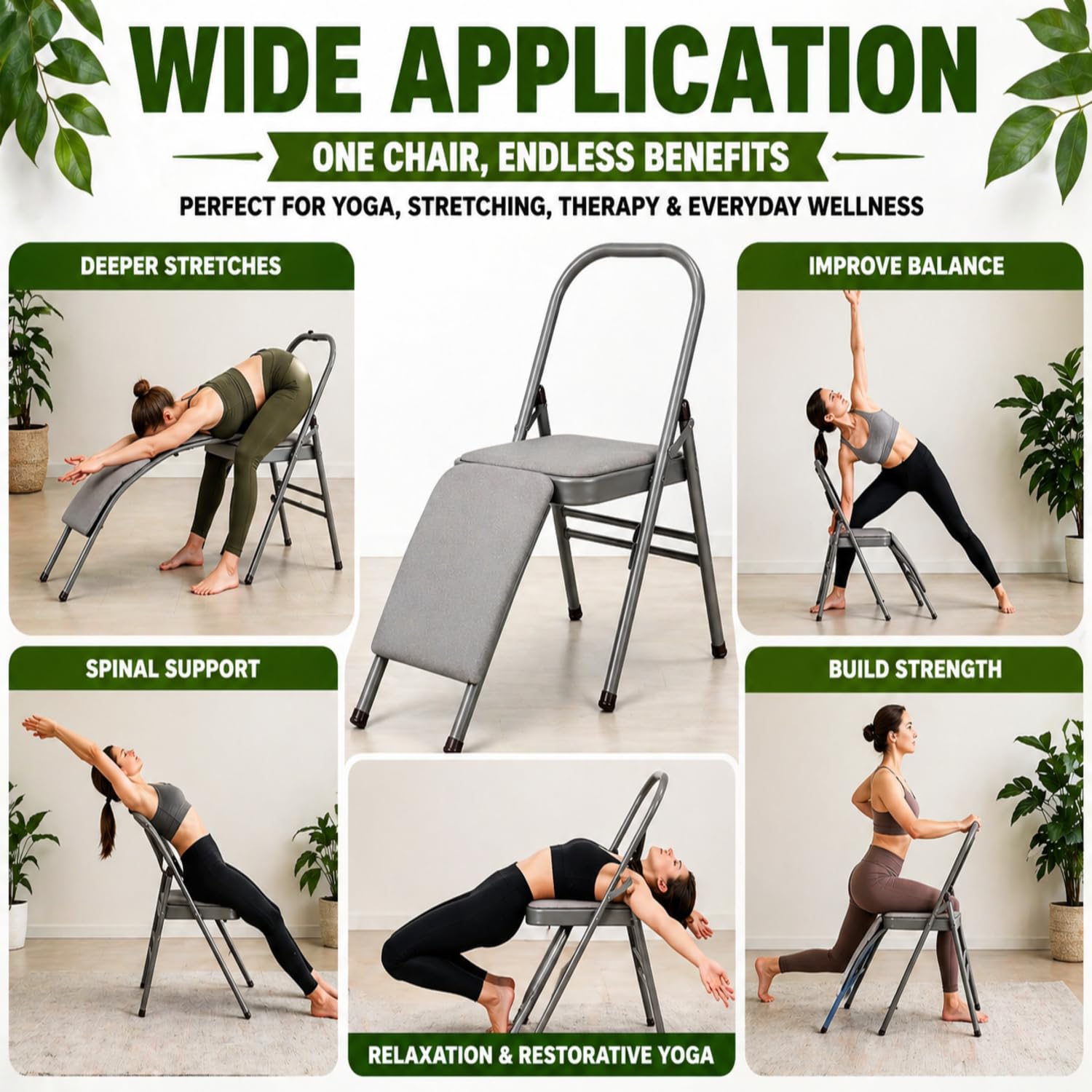 NUCARTURE Yoga Chair Foldable with Back Support Meditation Chair for Stretching Lumbar Support Yoga Chair for Back Pain Home Workout Men and Women Yoga Props Chairs (79Lx46Wx82H CM) 1