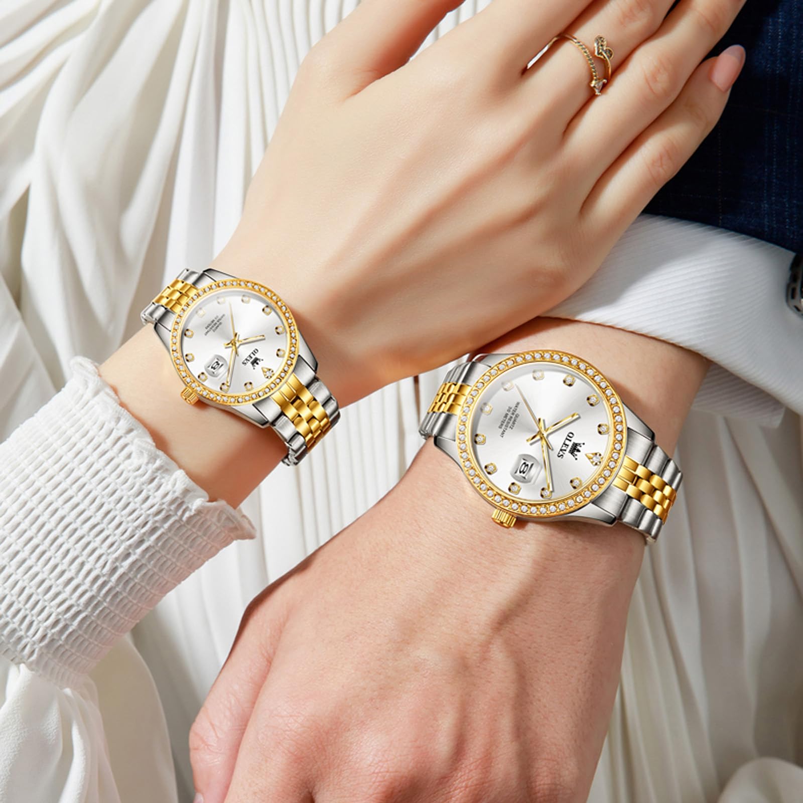 OLEVS Paar Uhr für Sie und Ihn, analoge Quarzuhr, für Damen und Herren, wasserdicht, Leuchtend, Datum, Armbanduhr, romantische Geschenke für Paare