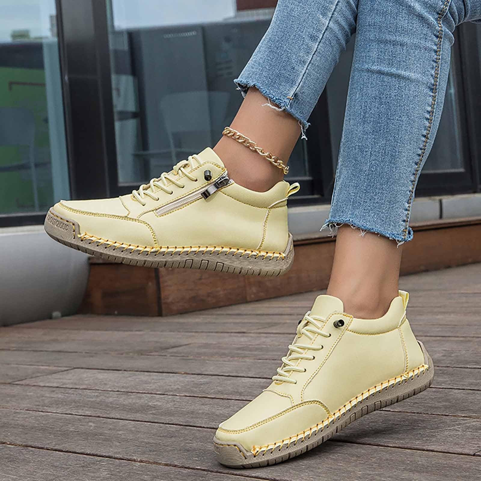 Generisch Unisex buty rekreacyjne wsuwane z bocznym zamkiem błyskawicznym, wygodne, płaskie buty do biegania, modne jednokolorowe mokasyny