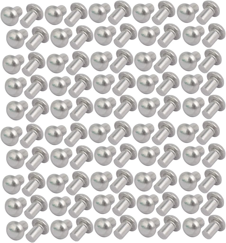 Sourcingmap 100pcs M4 x 6mm Aluminum Half Round Head Solid Rivet Fastener Silver Tone