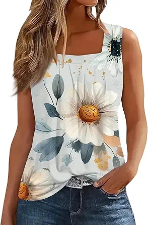 Spring Summer Plus Size Dressy Tank Tops for Women 2025 Womens Workout Floral Boho Beach Sleeveless Shirts Blouses