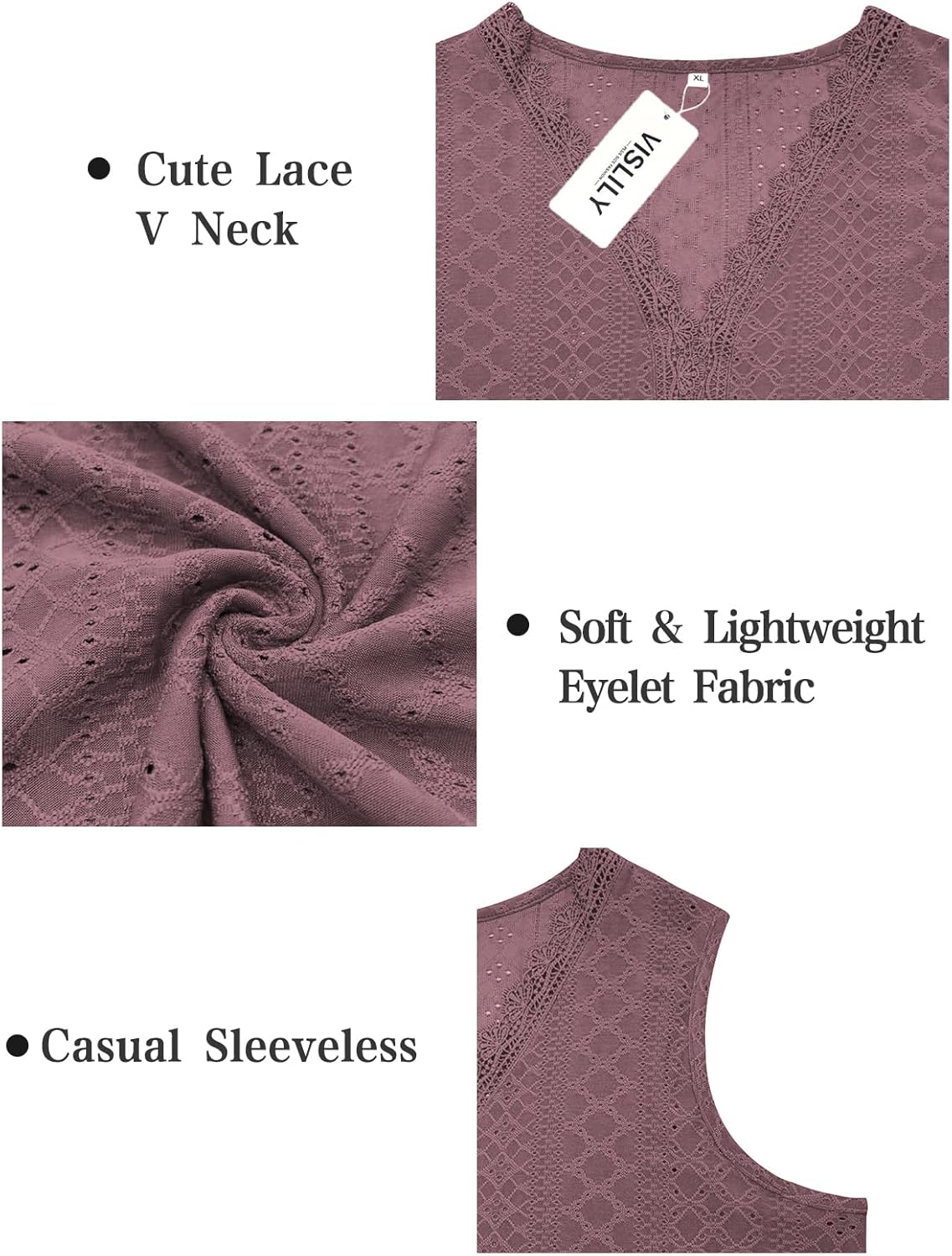 VISLILY Womens-Plus-Size-Summer-Tank-Tops Cute Lace V Neck T Shirts Casual Sleeveless Blouses Trendy Eyelet Tunics Tee - Image 5