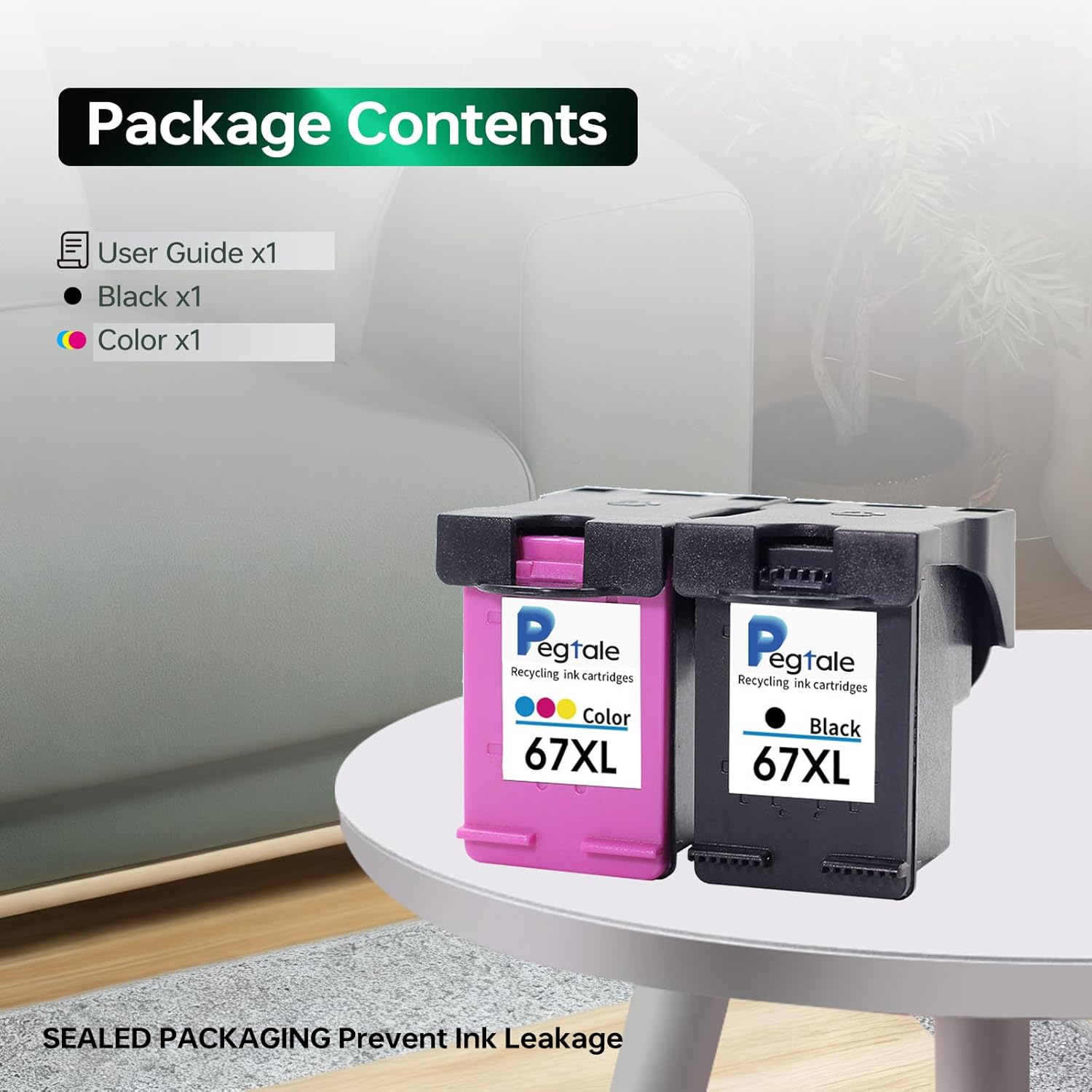 67XL Ink Cartridges Combo Pack Replacement for HP 67 67XL Ink Cartridge for HP Envy 6400 6055e 6455e 6055 6452 6455 DeskJet 2855e 4255e 4155e 2755e 4155 Printer (1 Black, 1 Tri-Color, 2Pack)