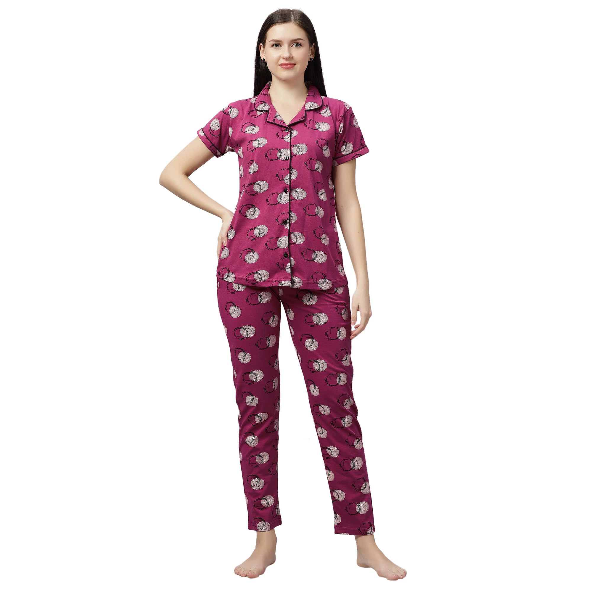 dzzo Women's Cotton Printed Night Suit | T-Shirt & Pajama Set | 100% Hosiery Cotton | Half Sleeve | Ankle Length | Comfortable Sleepwear-picture-14