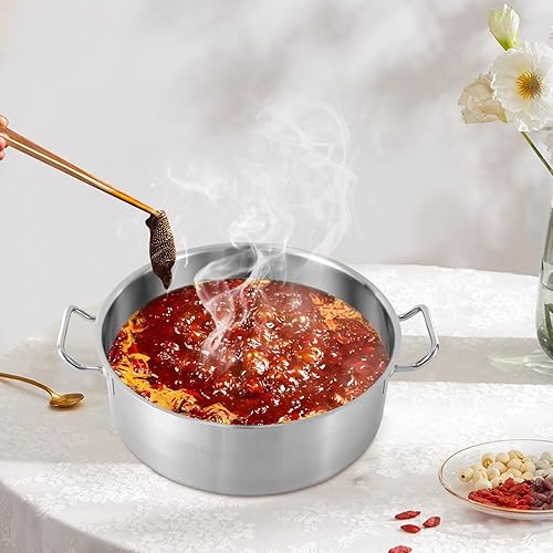 Miniatura 4 de LYNICESHOP Olla grande de acero inoxidable, 11 cuartos de galón con tapa de vidrio, utensilios de cocina de inducción resistentes