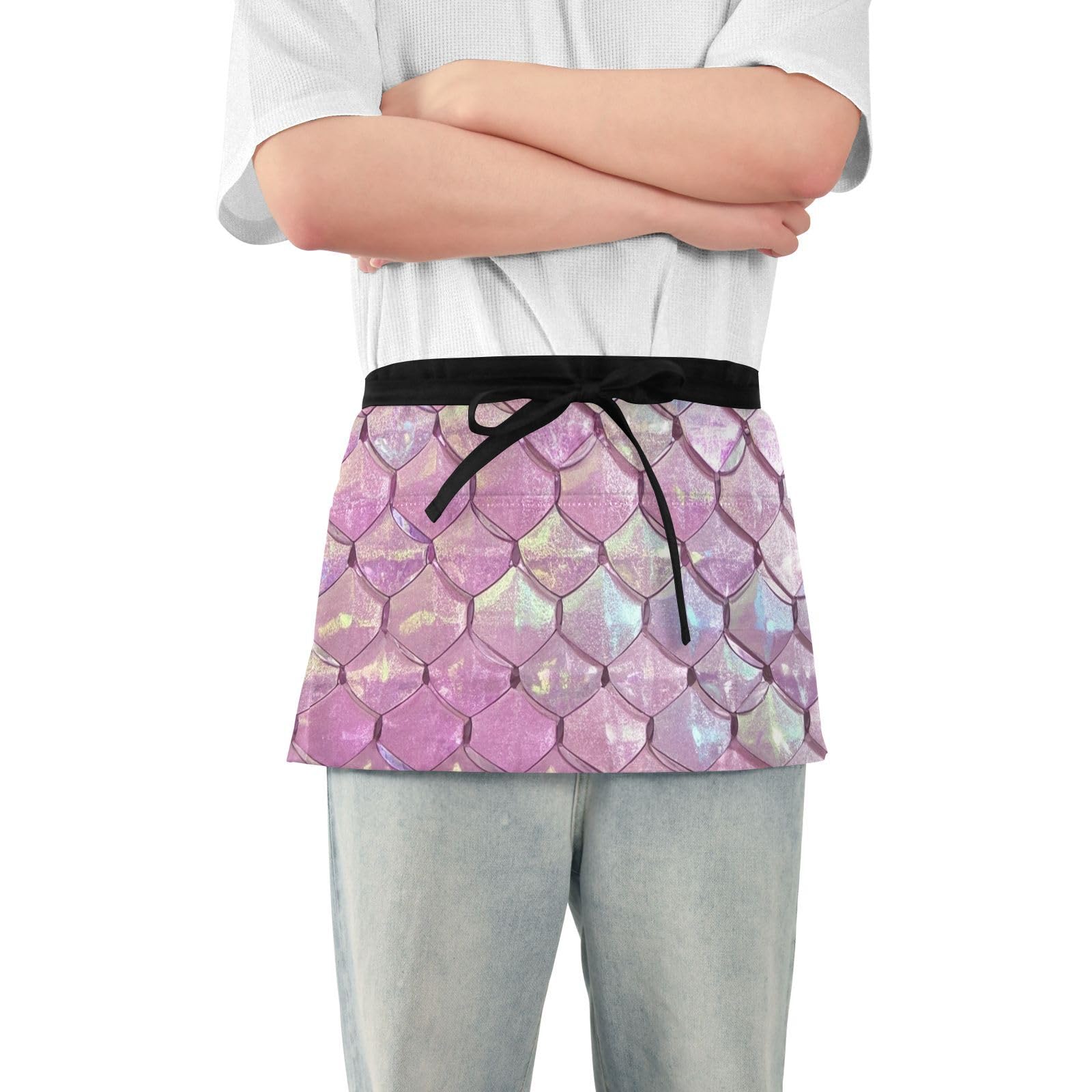 FASHON&FASCIN Server Apron with Pockets Waist Aprons Half Waitress Apron Scale Design for Gardening Restaurant,Multi27