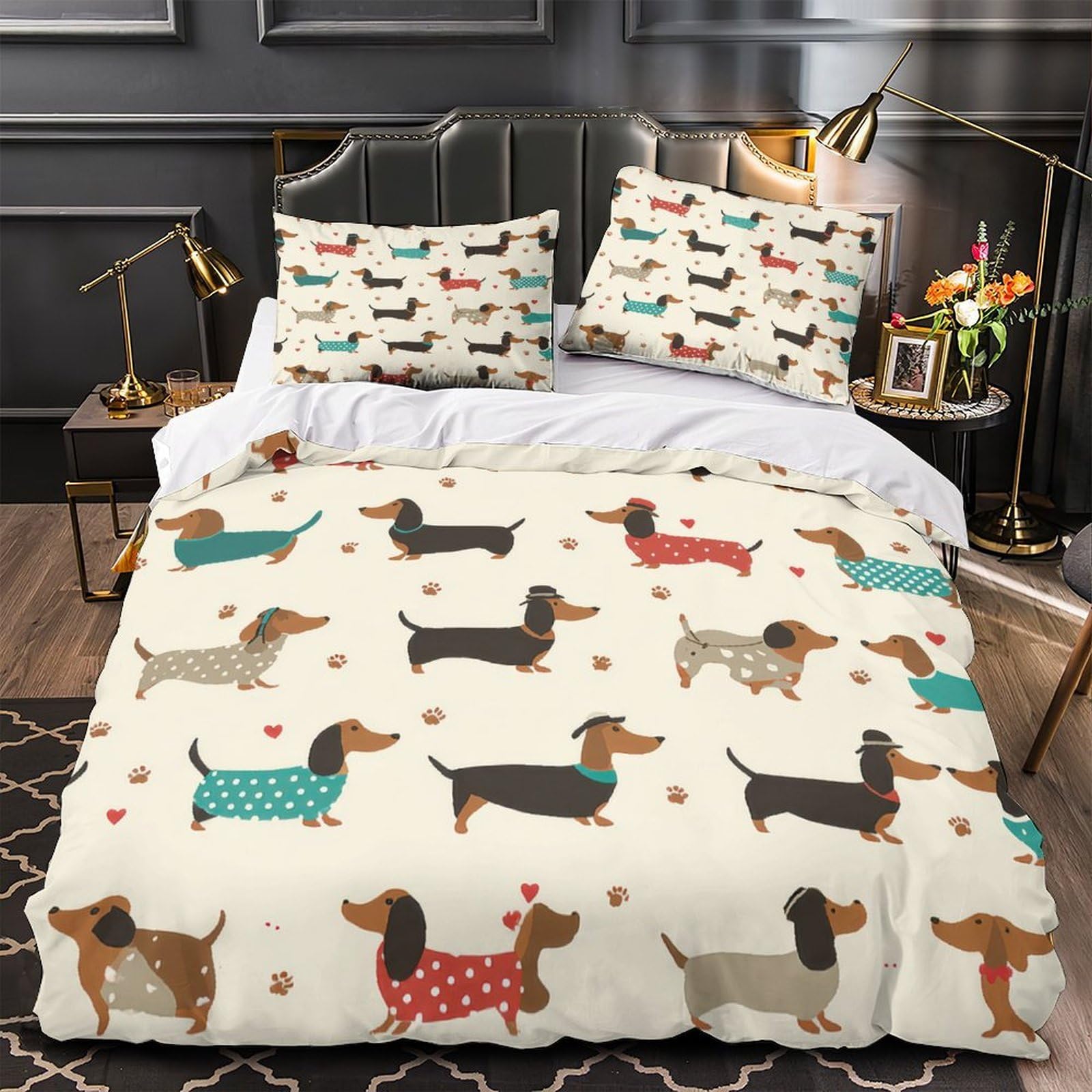Housse de couette Teckel avec fermeture éclair pour un lit facile à faire