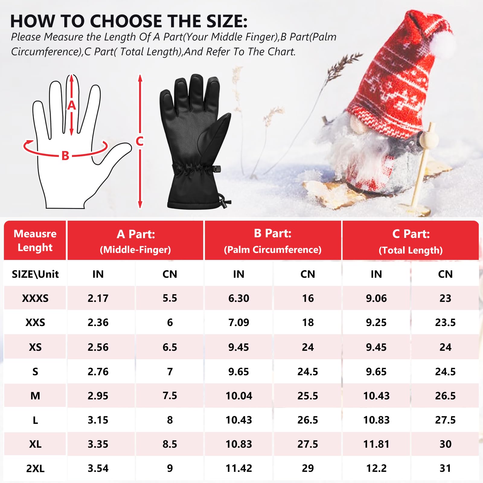 Mittens dziecięce wodoodporne rękawice śnieżne kompatybilne z ekranem dotykowym, ciepłe, odpowiednie na zimne warunki pogodowe i snowboard.