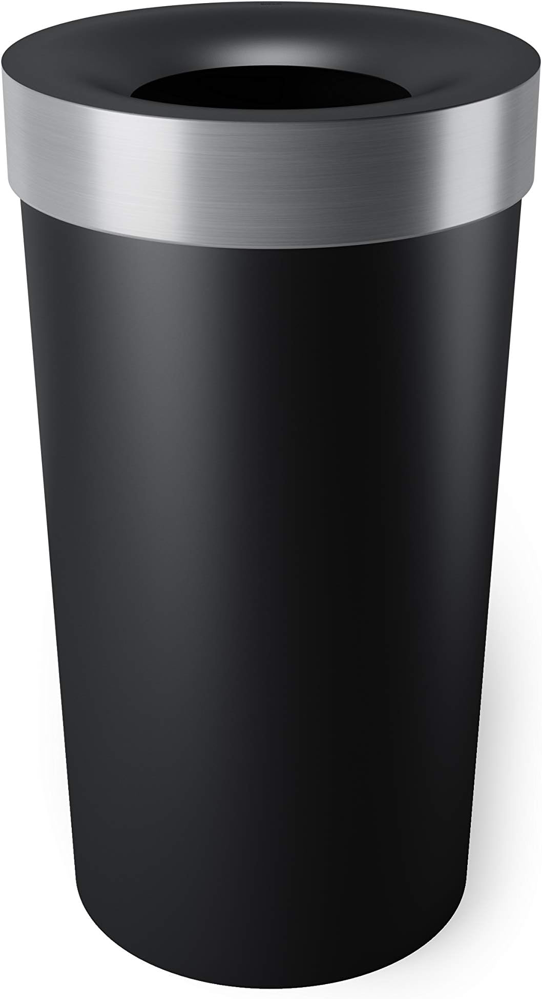 Umbra Vento 16.5-Gallon Open Top Kitchen Trash Can – Large, 30-inch Tall Garbage Can for Indoor, or Commercial Use, Black/Nickel