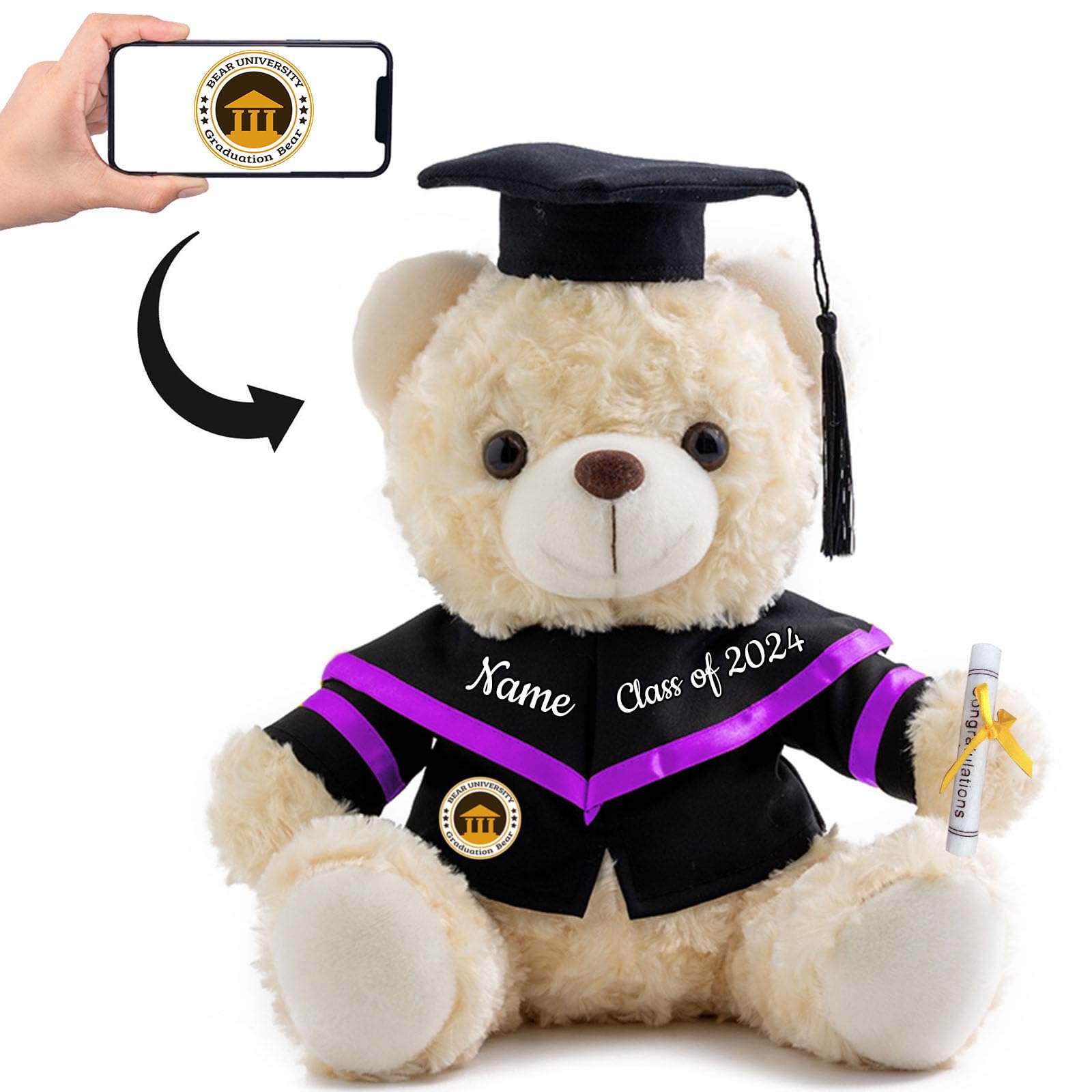 Personalised Graduation Teddy Bear 2024, Graduation Gifts for Him & Her with Text+Photo, Graduation Bear as Personalised 2024 Graduation Gifts for Girls/ Boys Graduation Day 2024 (10-IN-Text+Photo) — image 1