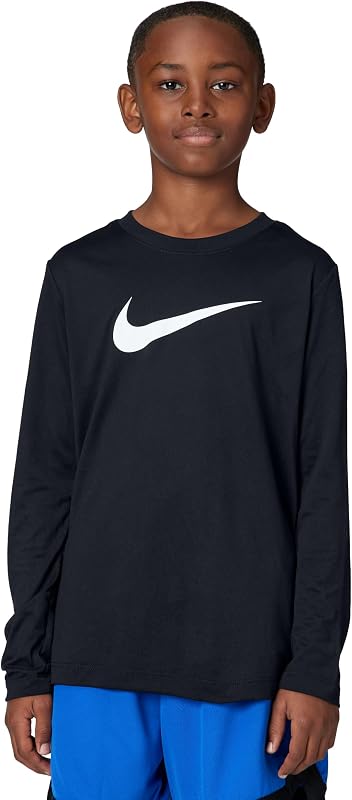 Nike Unisex Big Kids' Legend Dri-FIT Long-Sleeve T-Shirt (Large Swoosh Logo) - Boys and Girls