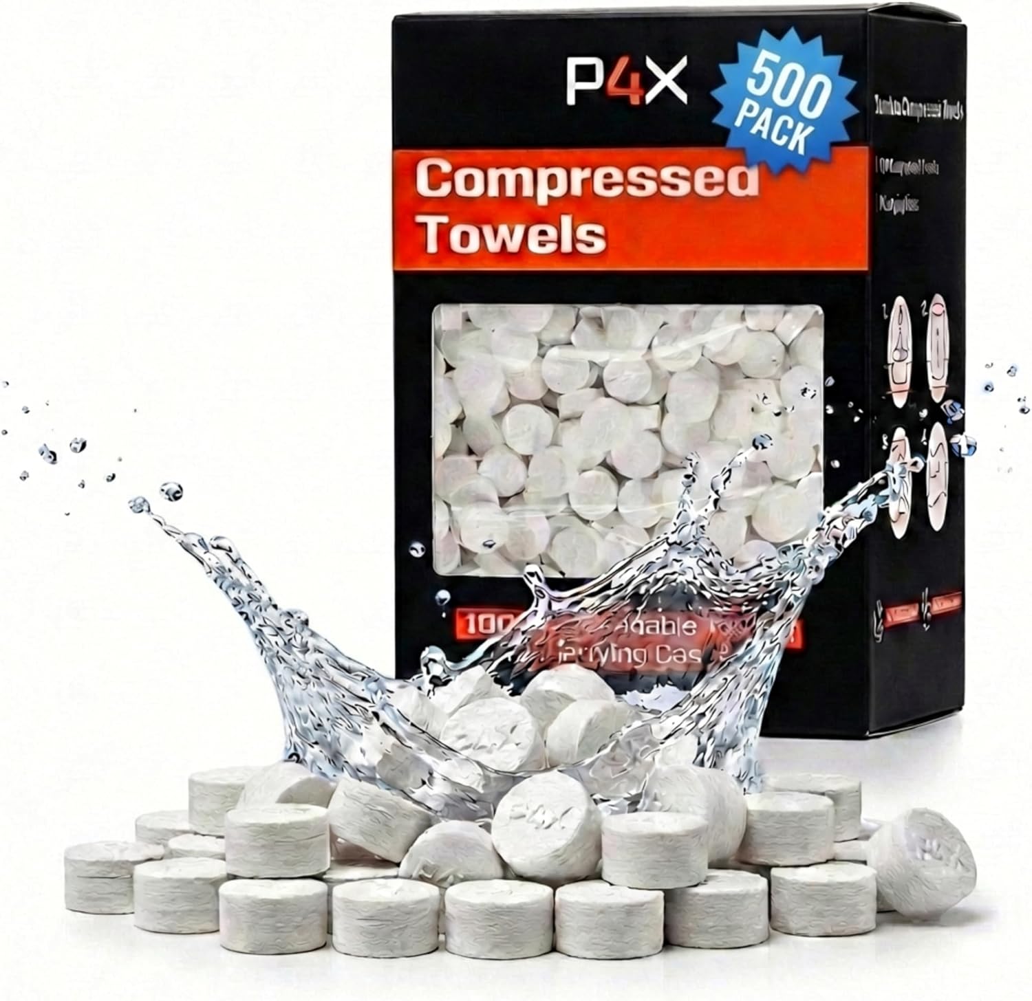 Compressed Towel Tablets - 100% Bamboo Camping Toilet Paper Tablets, Great for Hiking, Travel and Backpacking - Disposable Washcloths, Body Wipes, Paper Towel Coin Tissue - 100/250/500 Pack