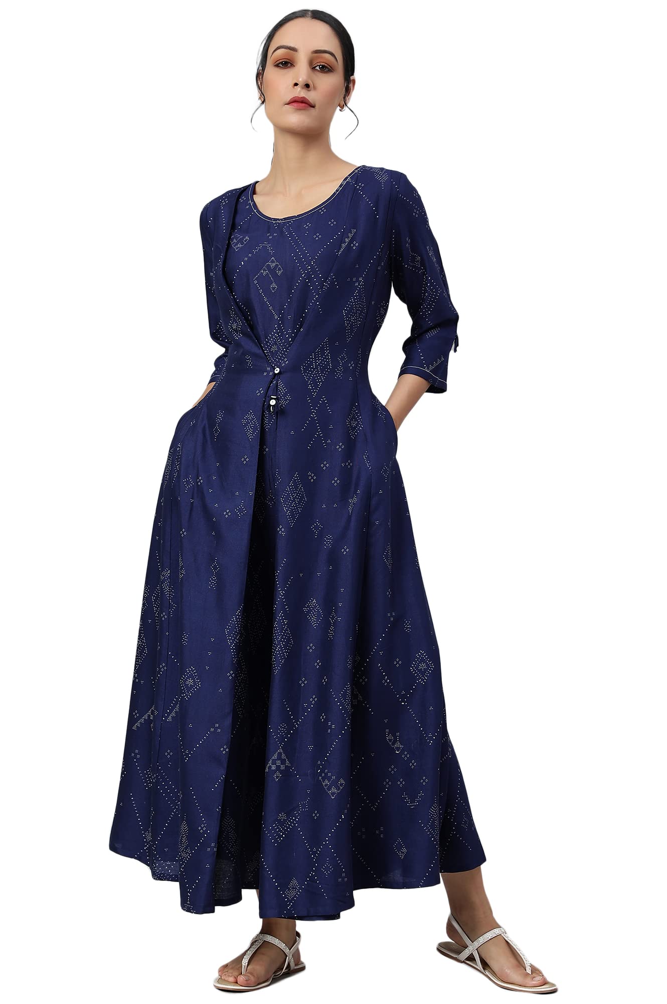 Dark Blue Mock Layer Kimono Jumpsuit with Shell-image-39