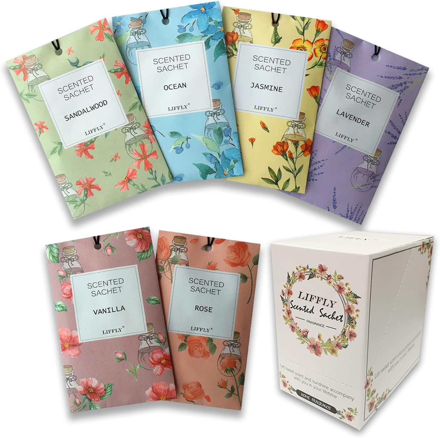 14 Bolsitas Aromáticas Liffly Lavanda Rosa Jazmín Vainilla Sándalo