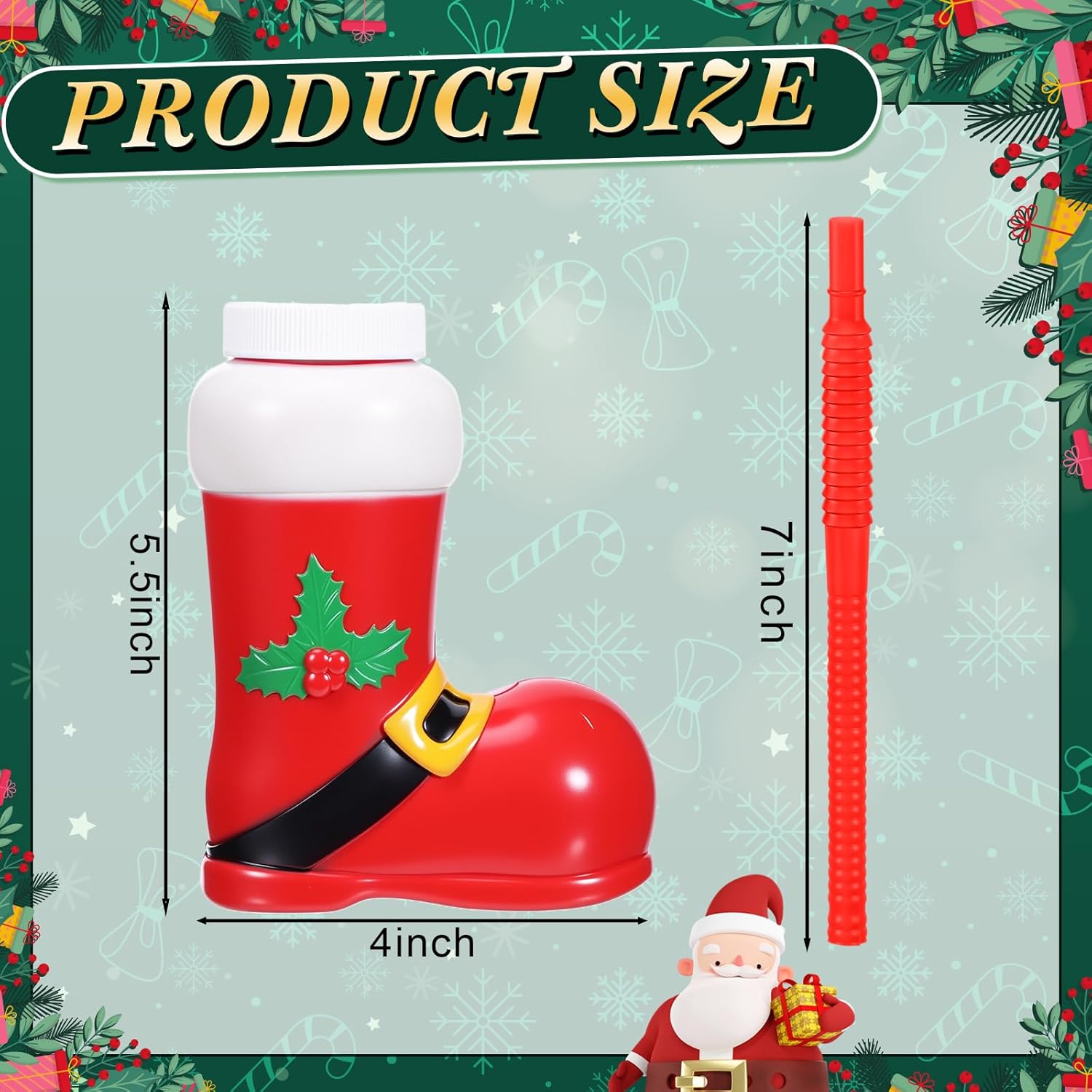 Hoolerry 24 Pack Christmas Santa Boot Cups with Lids and Straws Bulk 10 oz Santa Elf Boot Plastic Cups for Kids Novelty Party Supplies Winter Holiday Xmas Party Favors Birthday Gift - Image 3