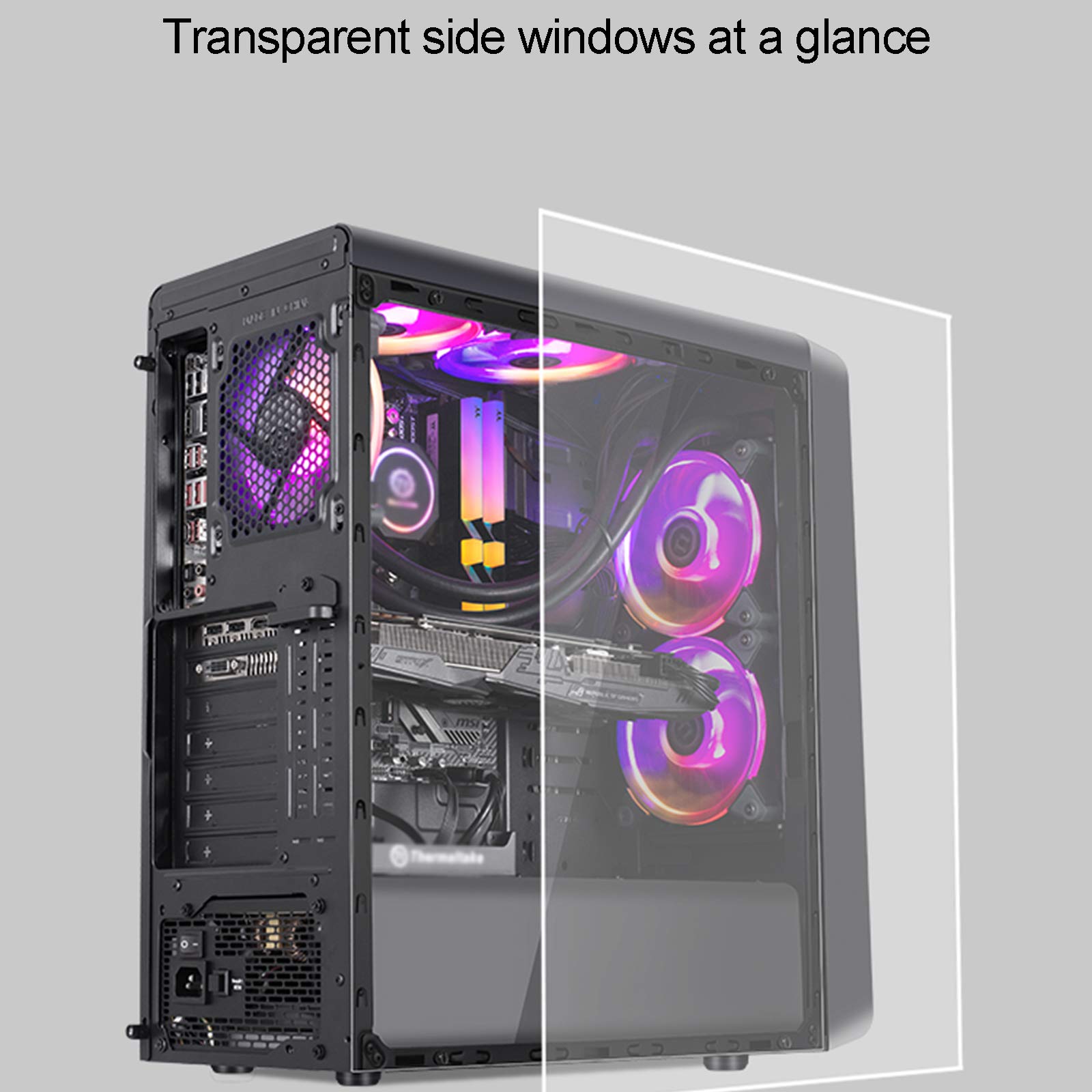 Caso Computer Case ATX Mid Tower PC Gaming - Porta USB Anteriore - Quick-Release Vetro temperato Pannello Laterale - Sistema di Gestione dei Cavi - Pronto Water-Cooling - Nero