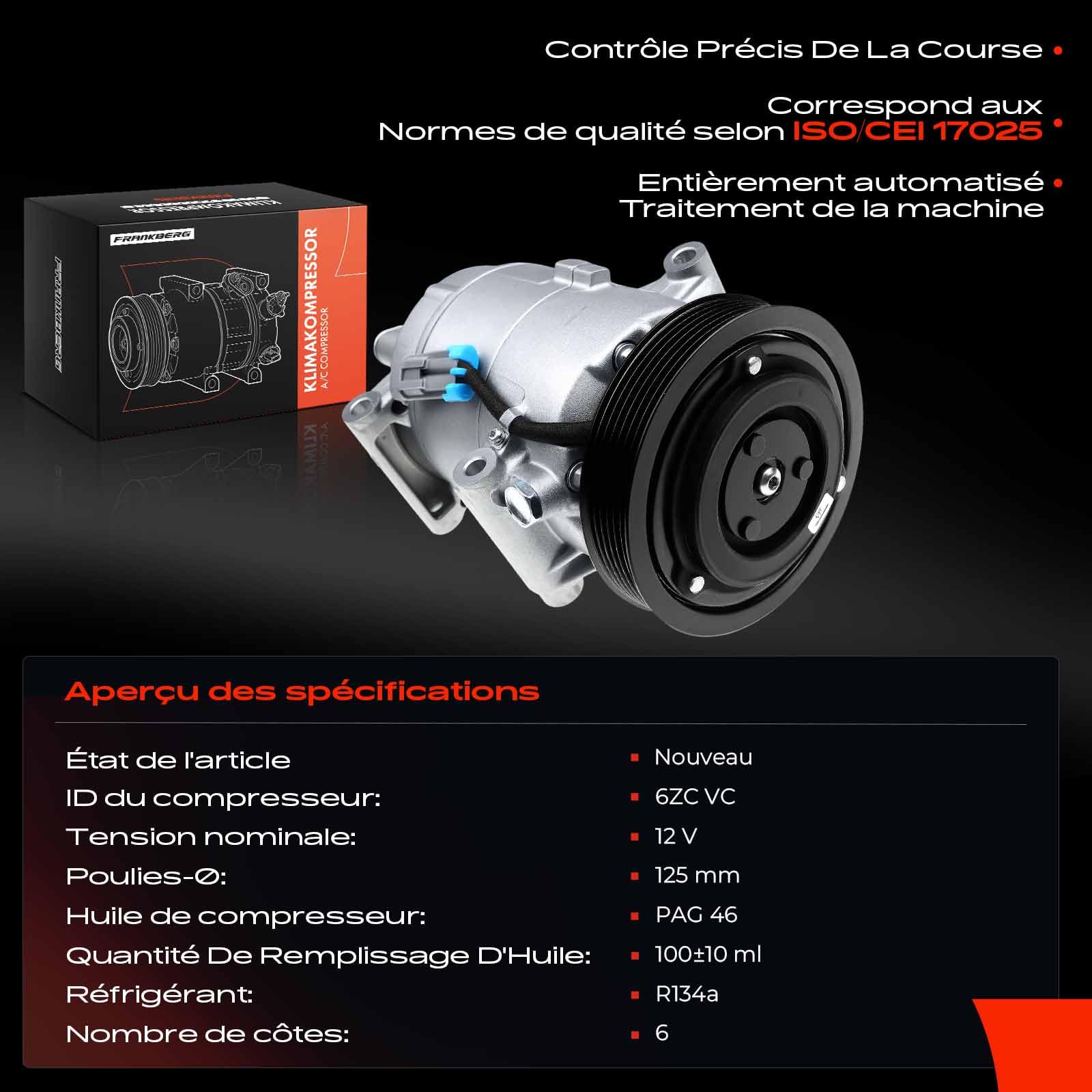 Frankberg Compresseur de climatisation avec embrayage 8200940837 | Compatible avec: M.e.g.a.n.e I Classic LA0/1, M.e.g.a.n.e II Break KM0/1, M.e.g.a.n.e II Coupé-Cabriolet EM0/1
