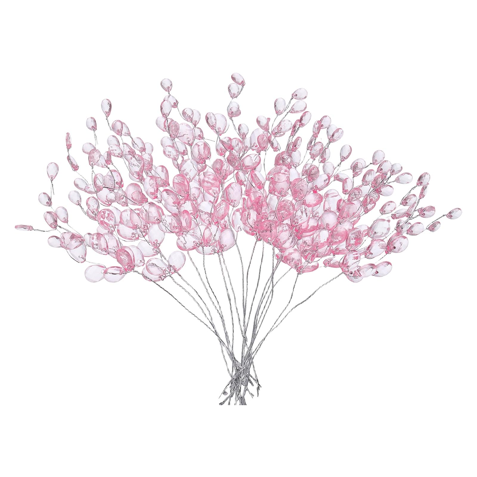 sourcing map 16 Pcs Acrylic Bead Drop Stems, Crystal Floral Picks Artificial Crystal Bouquets Flowers for Wedding Party Home Decoration DIY Crafts Celebrations (Pink)