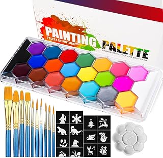 22 Colors Face & Body Paint Palette Kit,Halloween Makeup Kit, face painting kit professional,with 10 Brushes+30 pcs Stickers,Ideal for Halloween Cosplay Party SFX Arty Stage Makeup(22-Colors)