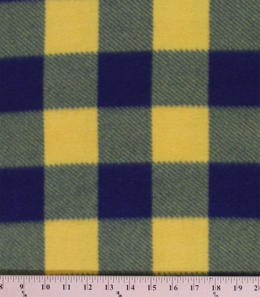 Fleece 2.75 Check Plaid Stripe Navy Yellow Fleece Fabric Print by The Yard (oplaidyel-navf)