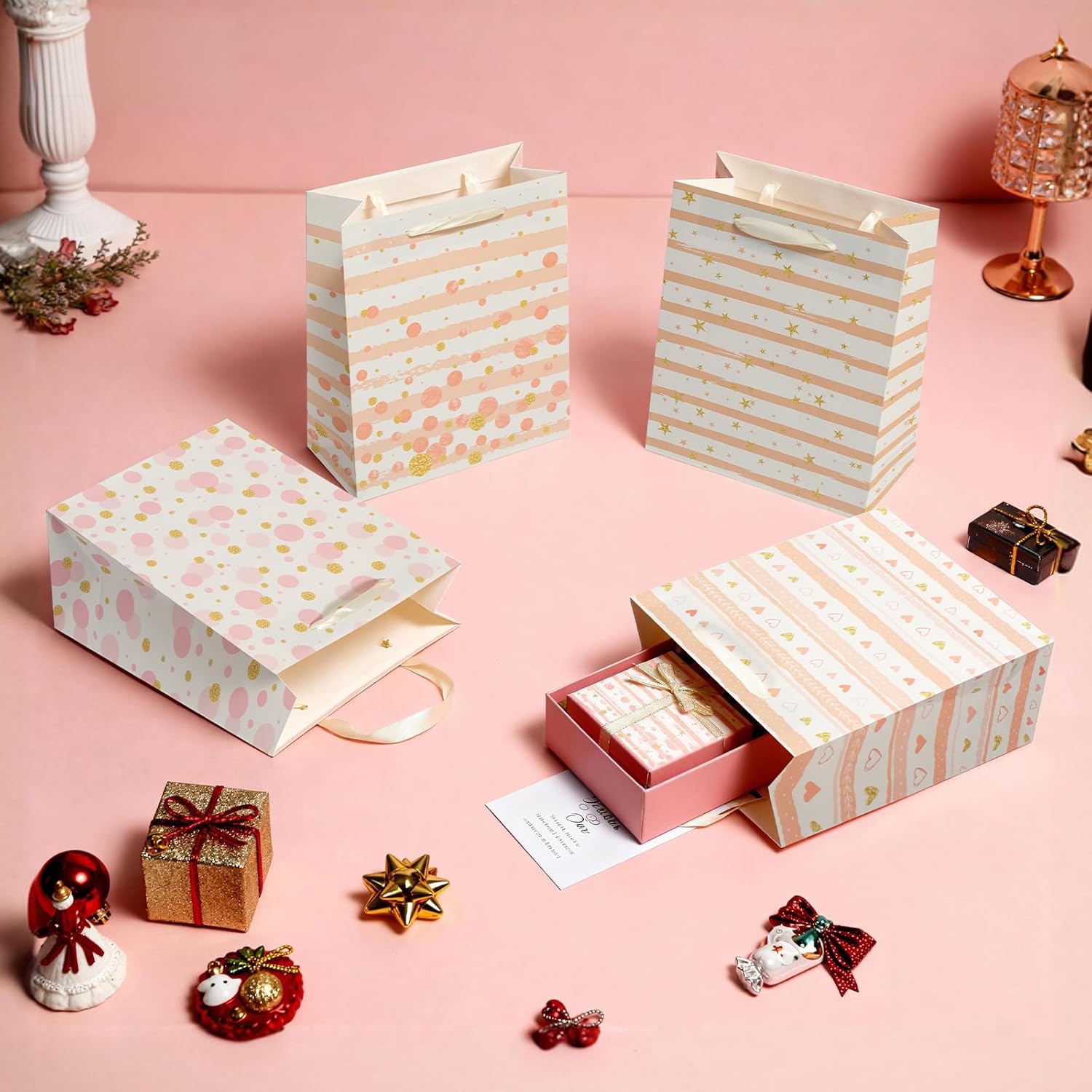 Ehpiern 8 Pcs Beautiful Gift Bags, 9" Paper Gift Bag with Tissue Paper, Reusable Gift Bags Suitable for Presents of Any Birthday, Baby Shower, Weddings, Christmas, Mothers Day & Other Occasion (8PCS Pink) - Image 6