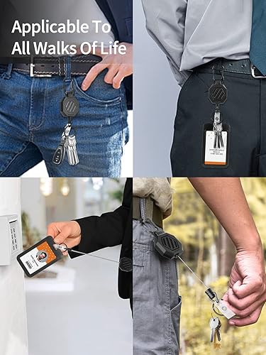 Miniatura 6 de DELSWIN Carrete deslizante de identificación con clip retráctil, llavero resistente con soporte para tarjeta de identificación, cable retráctil de