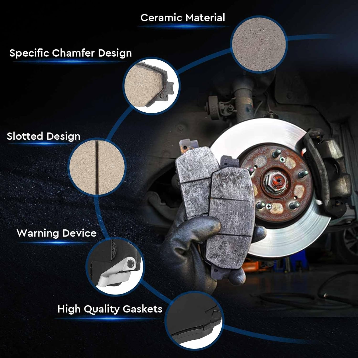 Front Rear Semi-Metallic Disc Brake Pads Set for GMC Sierra 1500/Chevy Silverado 1500 2014 2015 2016 2017 2018, for Cadillac Escalade ESV, for Suburban/Tahoe/Yukon XL 2015-2020, 8PCSWith Hardwa