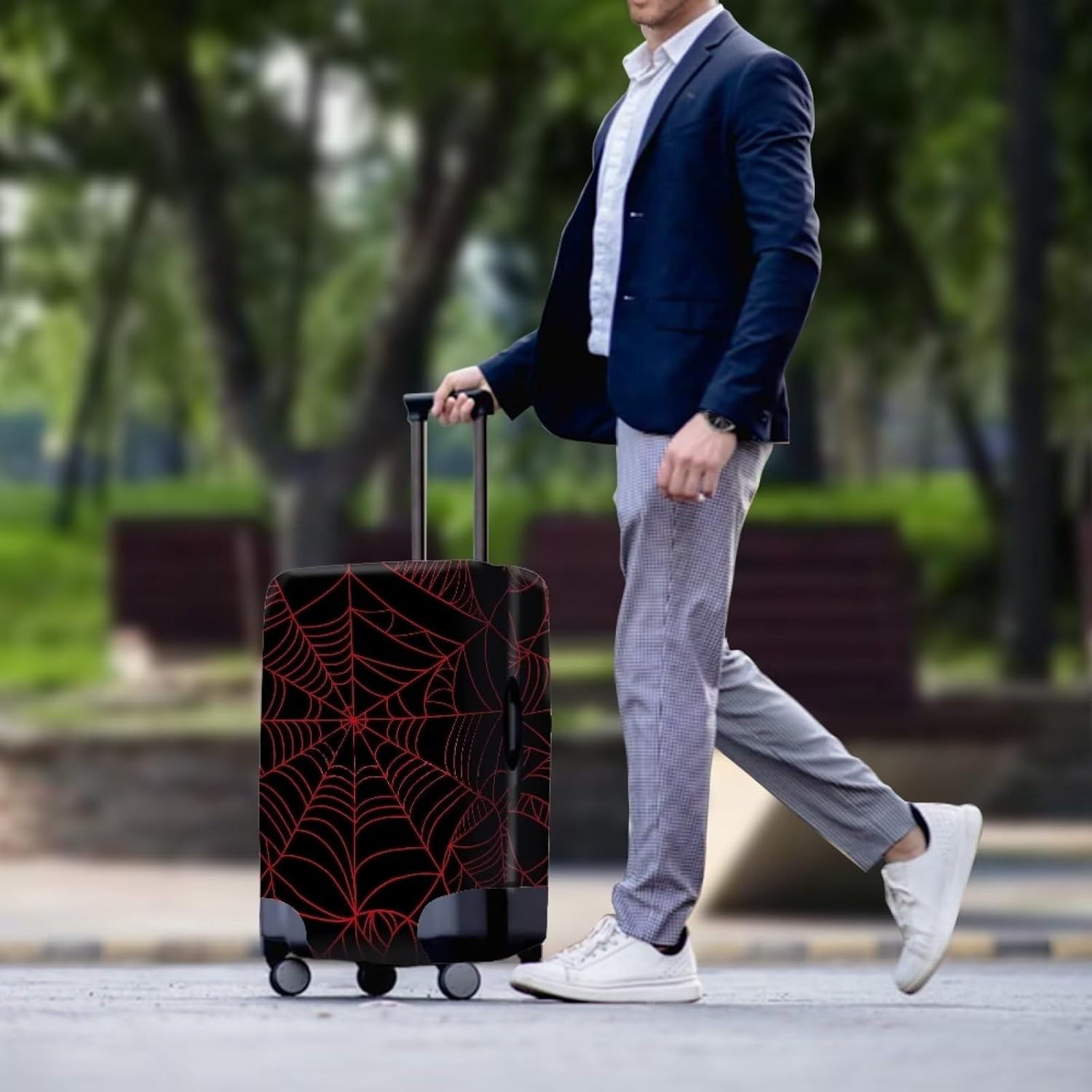 Spider Web Luggage Cover Protector Fit 30-32 Inch Halloween Travel Luggage Covers for Suitcase, Universal Stretch Spandex Baggage Covers Travel Essential Accessories, Suitcase Cover