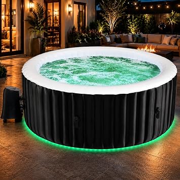 2-4 Person Inflatable Hot Tub with Colour-Changing LED Lights | Large Round Portable Spa with 120 Bubble Jets | Includes Heater Pump, Filter & Insulated Cover | 180L x 180W x 63H cm