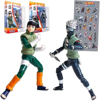 Naruto Shippuden Action Figures for Kids - Anime Bundle with Kakashi Hatake and Rock Lee Figurines Plus Stickers | Naruto 5" Toy Collectibles