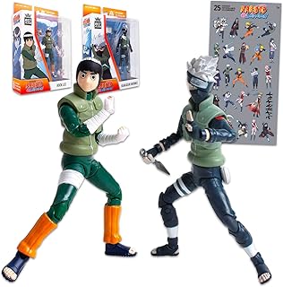 Naruto Shippuden Action Figures for Kids - Anime Bundle with Kakashi Hatake and Rock Lee Figurines Plus Stickers | Naruto 5" Toy Collectibles