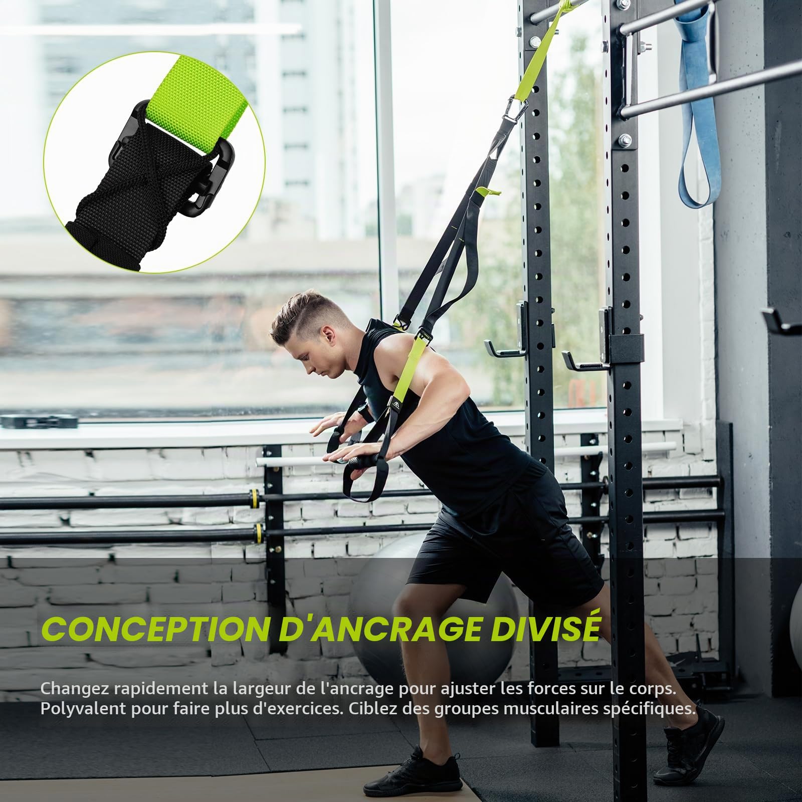 flintronic Kit d'entraînement à Suspension, Sangles de Suspension Multifonction Kit, d'entraînement Tout-en-Un avec Sangles Réglables pour Brûler des Graisses, Construire du Muscle