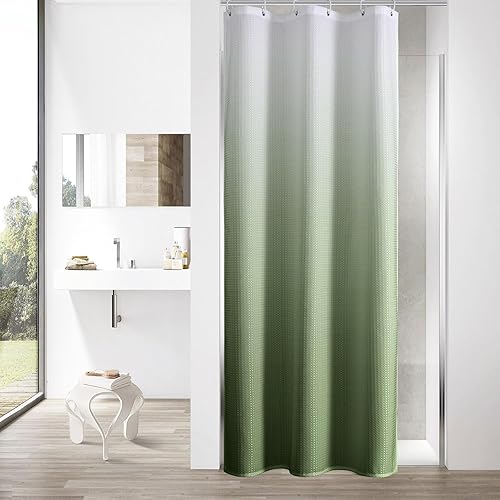 Vista 76 de MitoVilla Cortina de ducha extra larga de 72 x 84 pulgadas, cortina de ducha de tela gofre verde salvia de 84 pulgadas, cortinas de ducha de granja