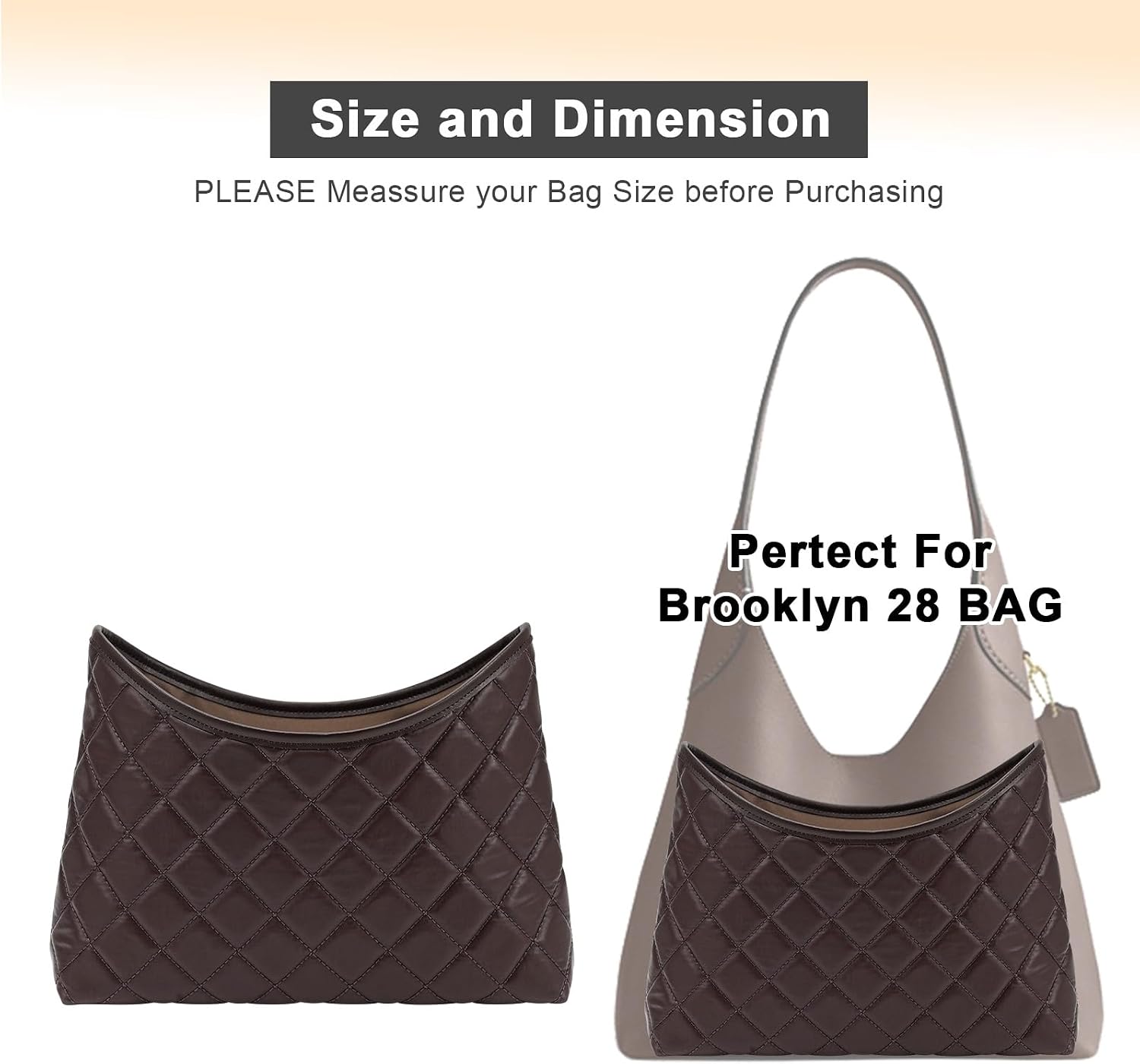 LOUKAYCCI Purse Organizer Insert for Coach Brooklyn 28 Insert, Lightweight Diamond-Quilted Handbag Organizer, 3-in-1 Waterproof Interior Insert Bag Accessories, Brown