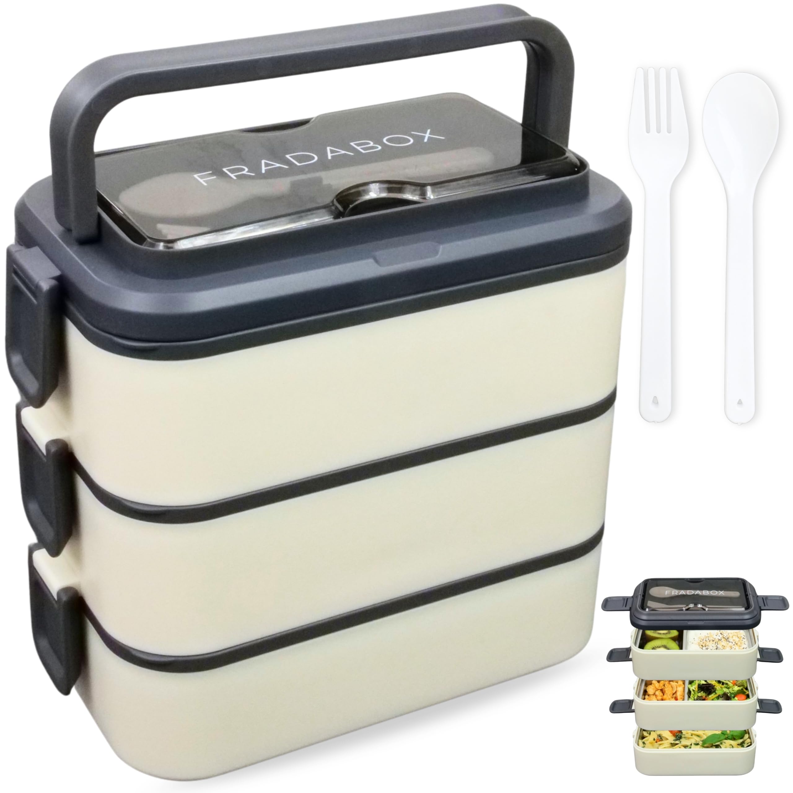Bento Boîte à déjeuner « Jamie » 2700 ml, à 3 étages, avec couverts et compartiments, en acier inoxydable de qualité supérieure, sans BPA, grande, pour adultes, anti-fuite et passe au