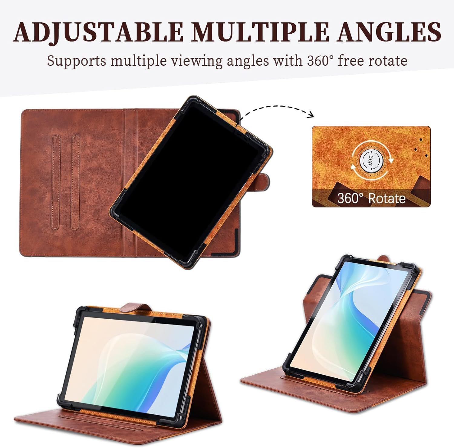 Tablet case with an open storage pocket, showing space for cards or documents