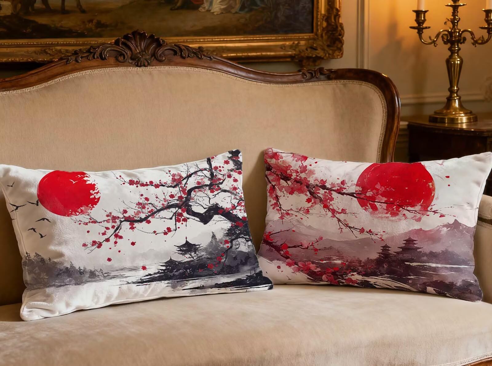 Housse de coussin rouge 50x70 cm en velours : lot de 2 taies rectangulaires décoratives O-538B