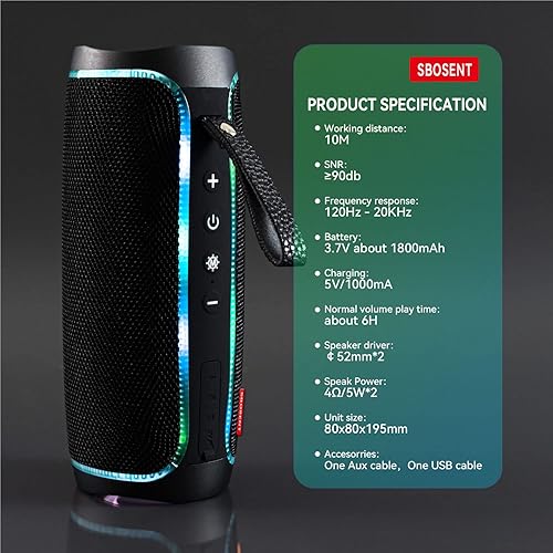 Miniatura 5 de SBOSENT Altavoz portátil Bluetooth altavoces Bluetooth inalámbricos V51 tarjeta USB tarjeta micro SD y radio FM altavoces inalámbricos con Bluetooth