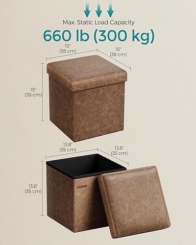 Miniatura 31 de SONGMICS cubo de almacenamiento de piel sintética, asiento, 15 pulgadas, Madera, Negro Negro -,Marrón,Gris-oscuro,Camel marrón,Marrón café,Crema