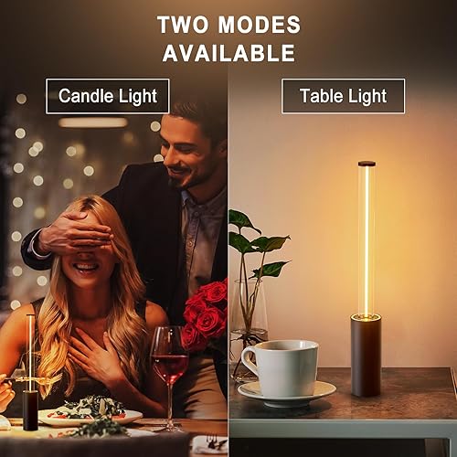 Miniatura 8 de Lámpara portátil inalámbrica, 3 vías táctil USB, recargable, funciona con pilas, lámpara pequeña minimalista para mesita de noche y cocina, luz