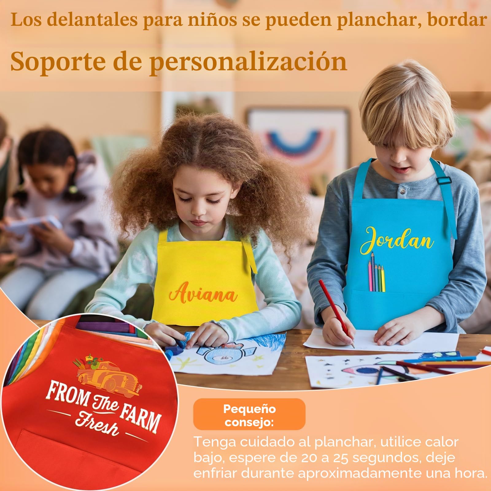 Delantal para niños a granel con 2 bolsillos, ajustable, delantal de arte de chef para niños, delantales de pintura para cocinar, hornear, pintar y manualidades