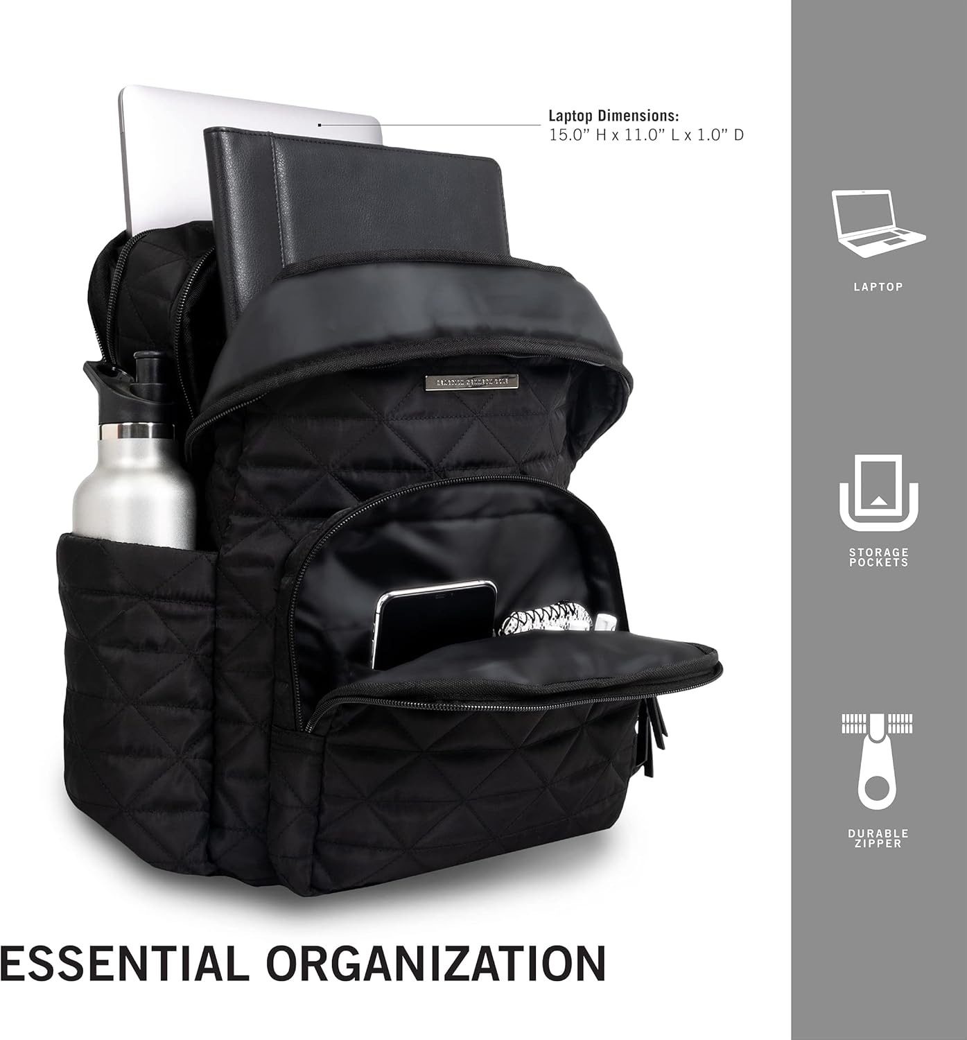 Kenneth Cole REACTION Emma Women's Backpack 15" Laptop Bag for Work, High School, College, Travel, Black Diamond - Image 2