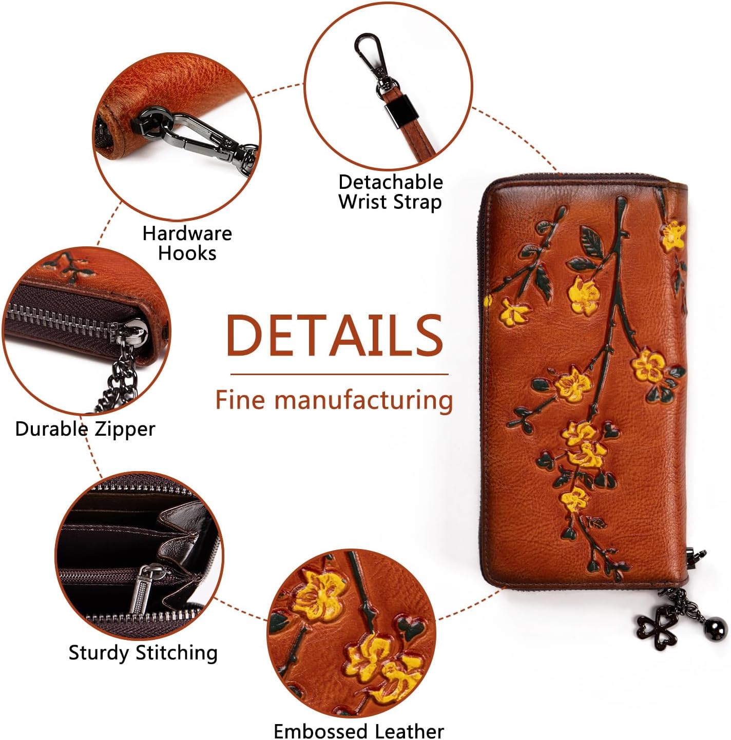 Genuine Leather Vintage Bag & Wallet Set for Women - Cowhide Crossbody Purse with RFID Blocking Wallet, Flower Embossed Retro Gift Combo