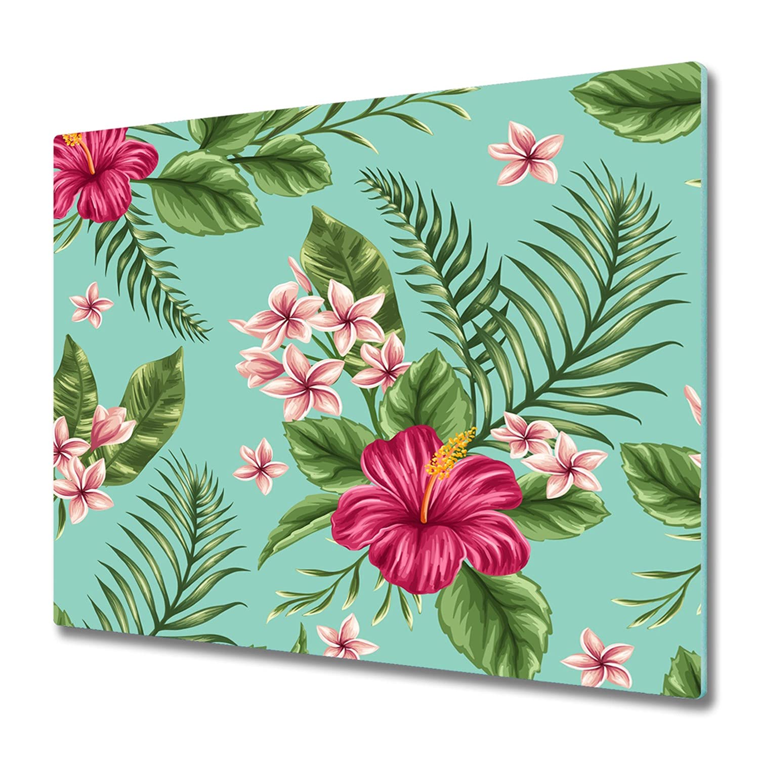 Planche à découper en verre 60x52 cm Tulup motif fleurs Hawaii pour cuisine