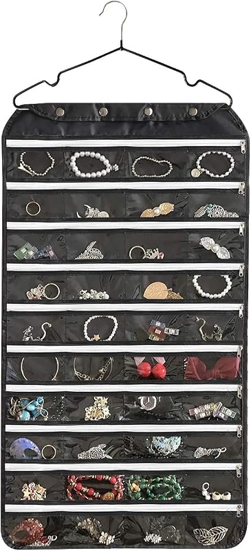 BB Brotrade Organizador de joyas colgante con bolsillo de almacenamiento con cremallera Oxford de doble cara 80 (negro)